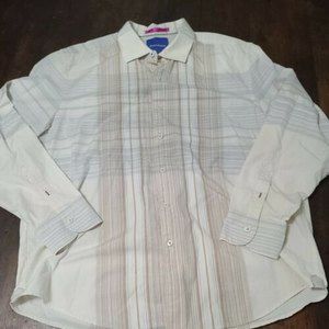 Tommy Bahama Men's XL/TG White Stripe Long Sleeve Button Down 100% Cotton Shirt
